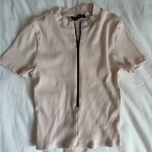 Naked Wardrobe Cream Zip-Up Top